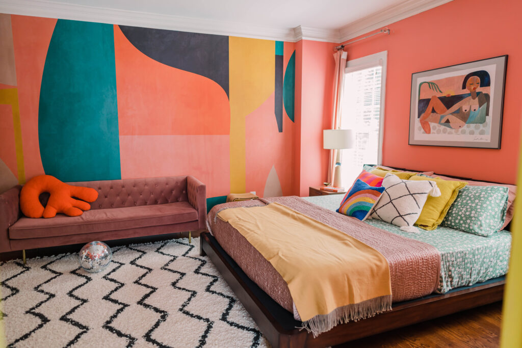 colorful mural in bedroom