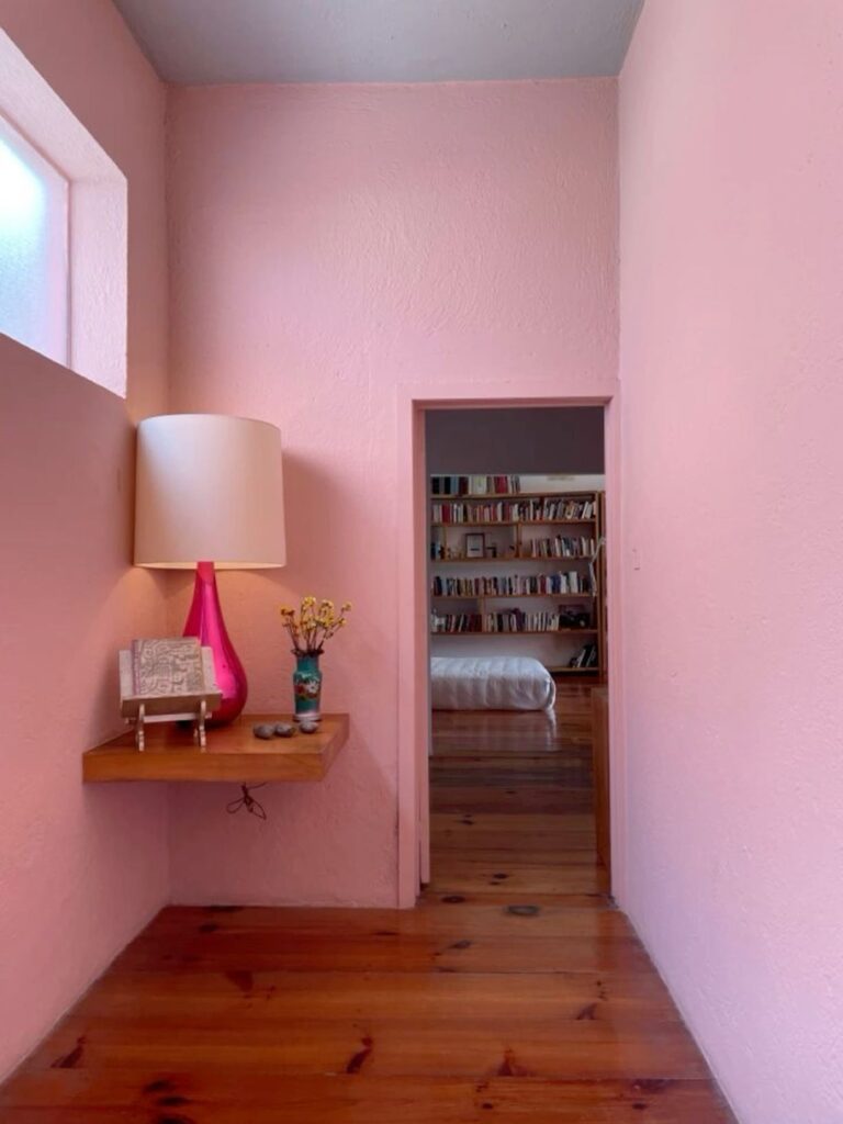 pink wall in living room