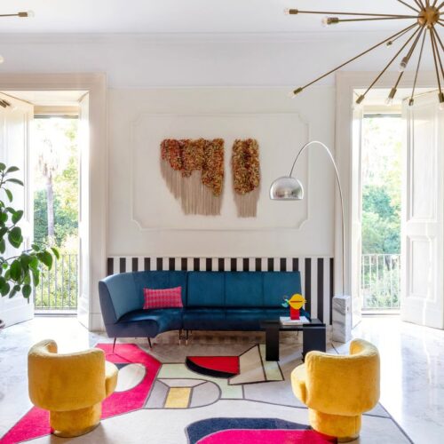 modern living room with fun and colorful furniture