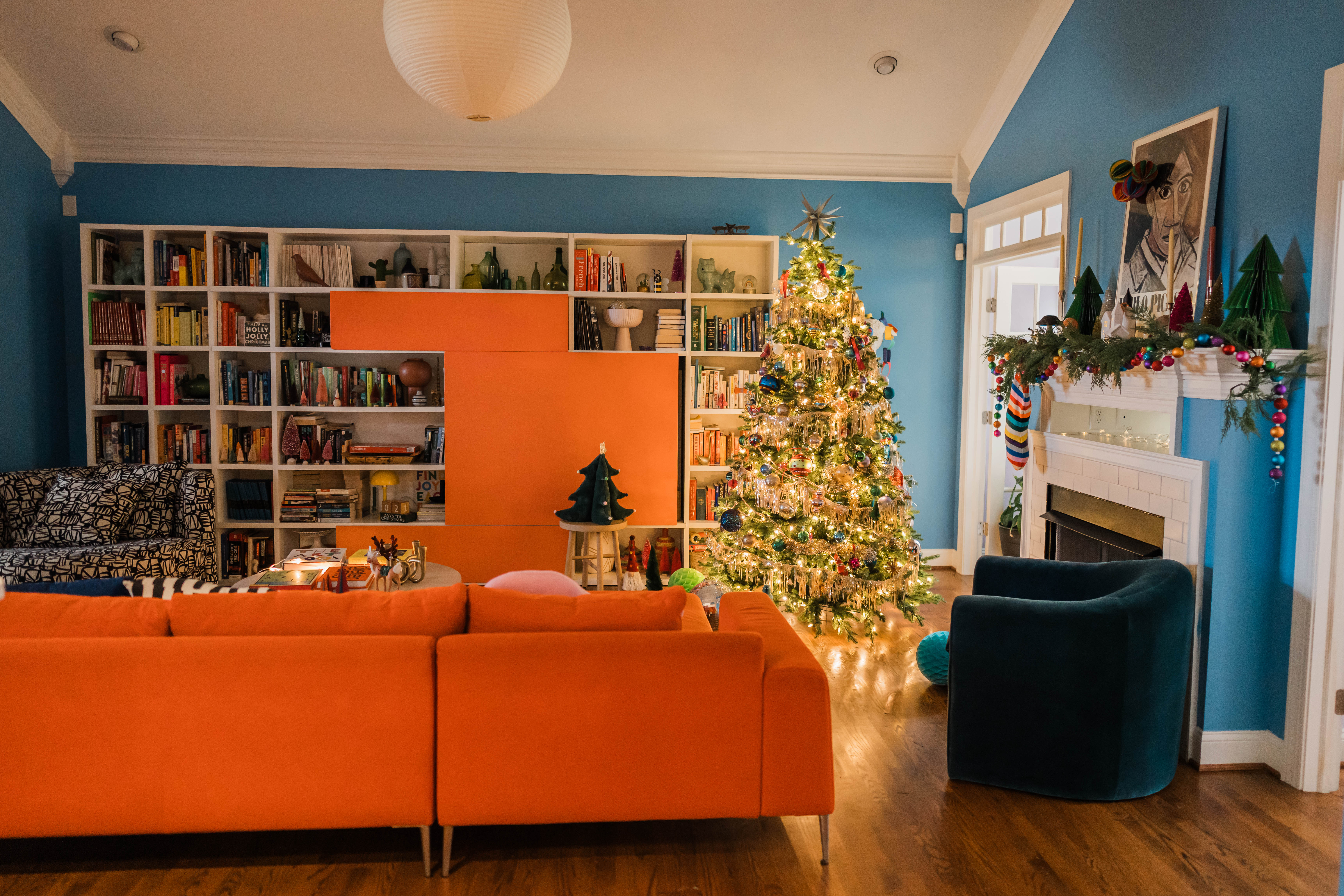 living room decorated for christmas