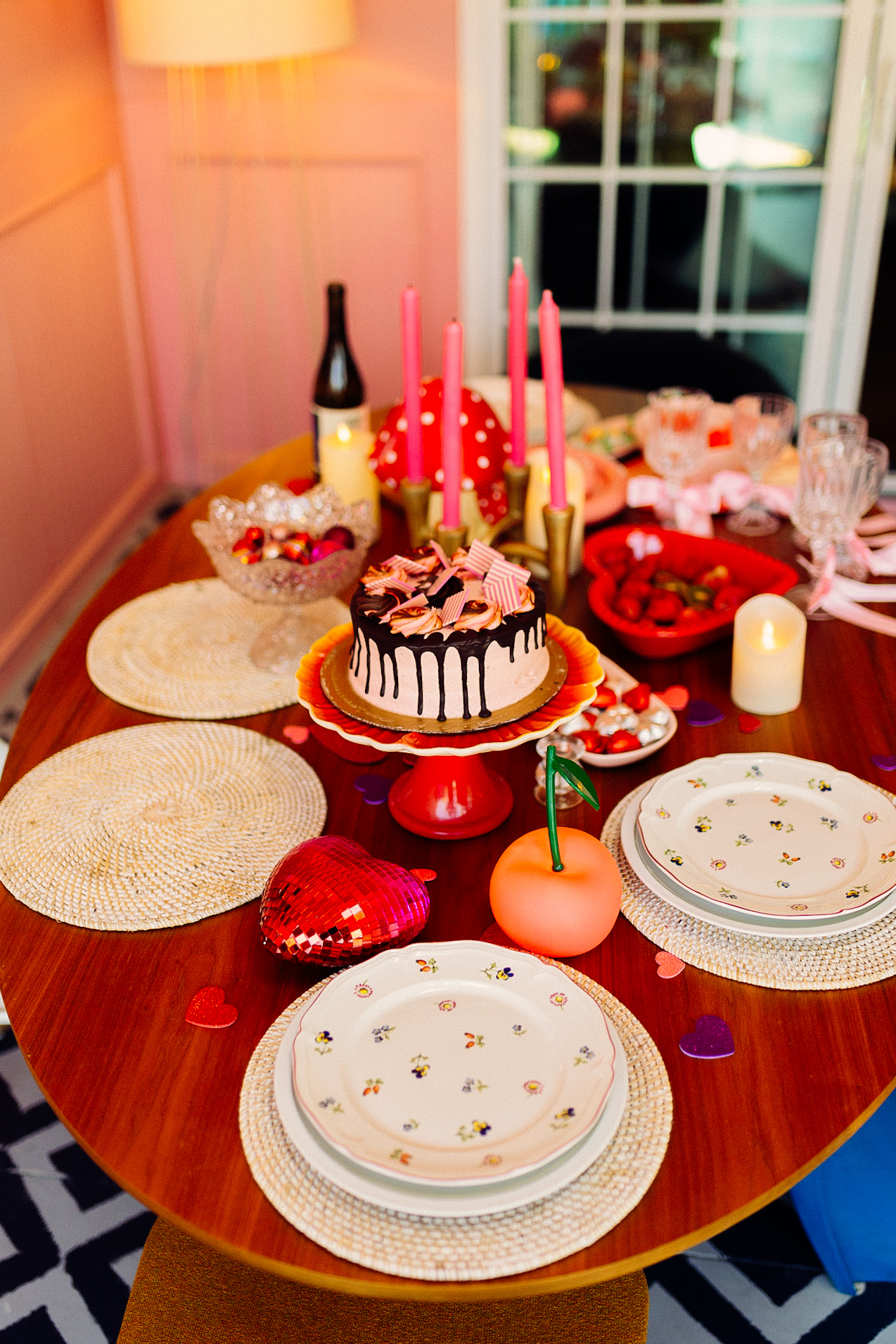 barbiecore inspired table setting for valentine's day