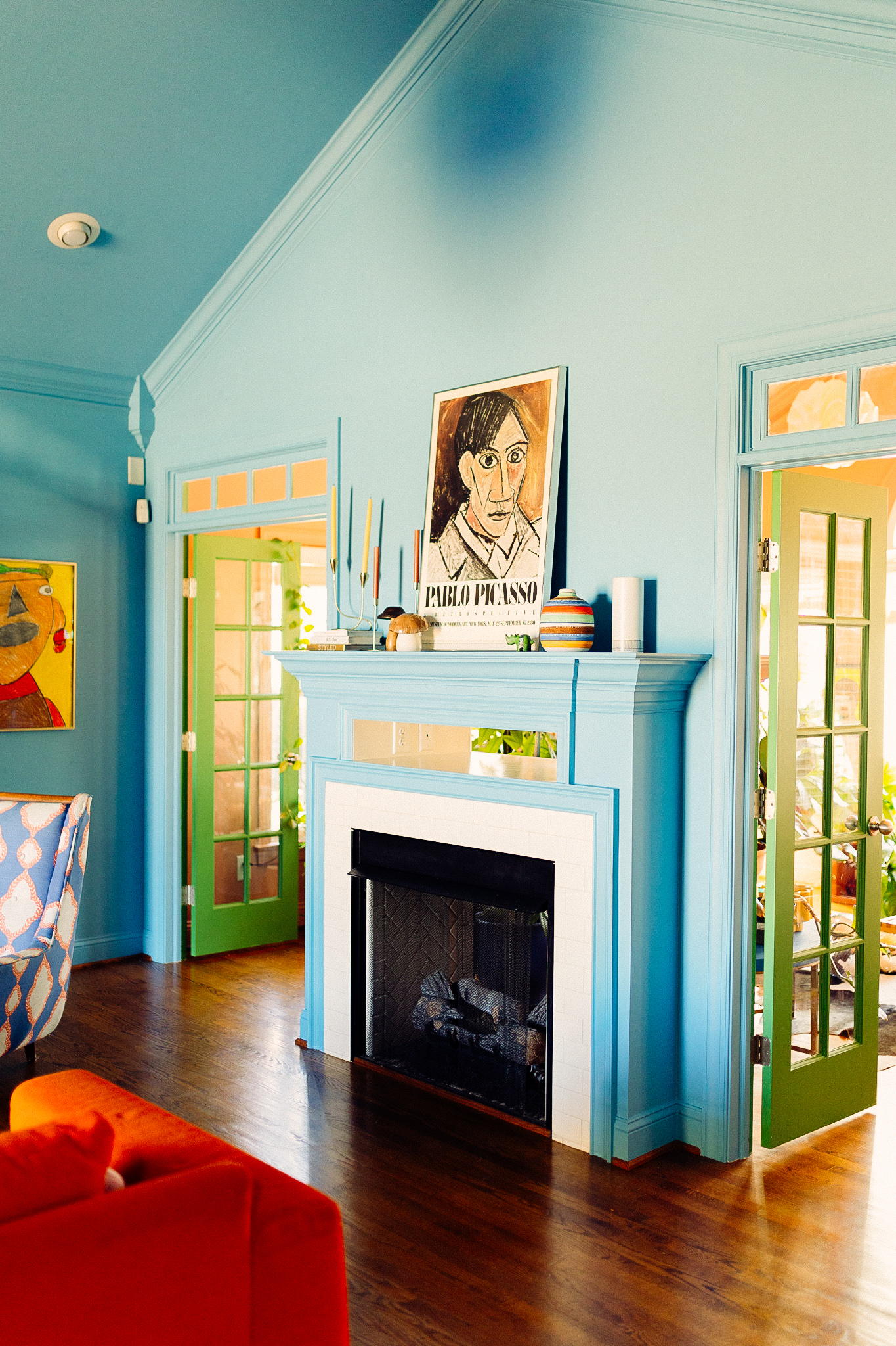 blue and green color combo in living room