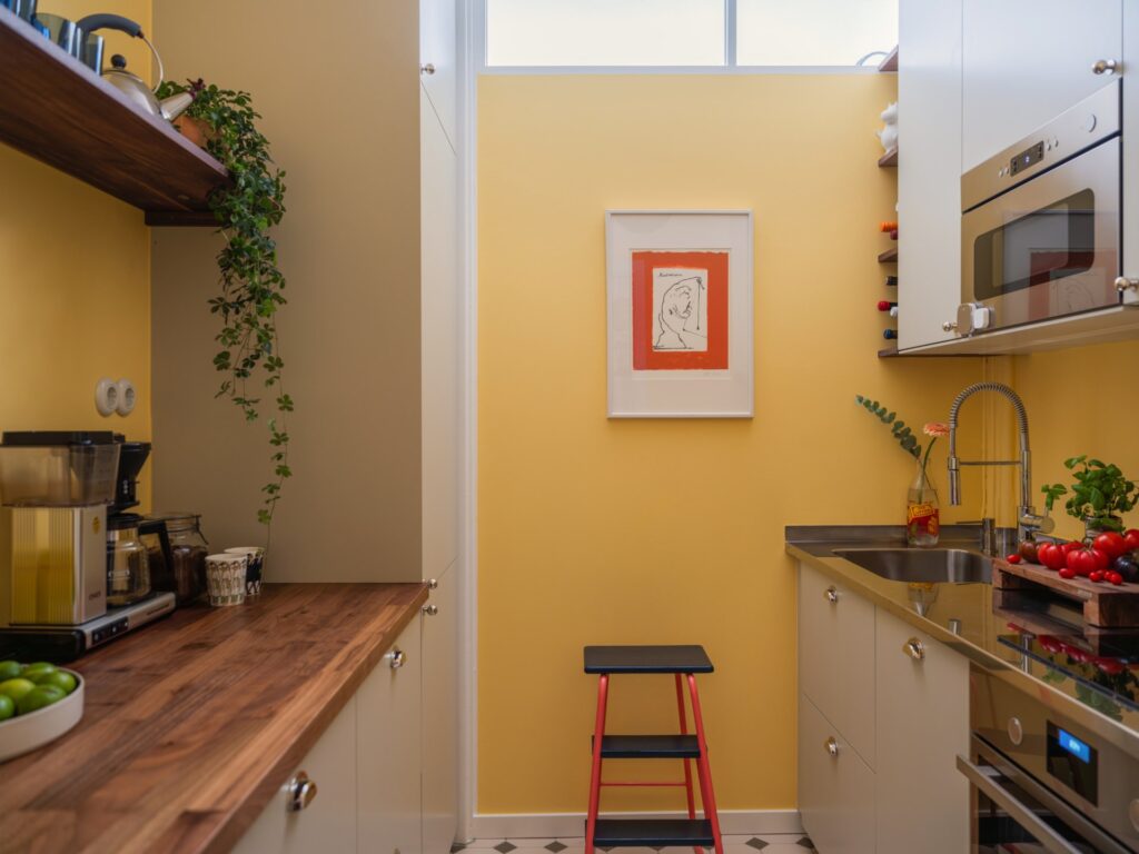 yellow kitchen in apartment