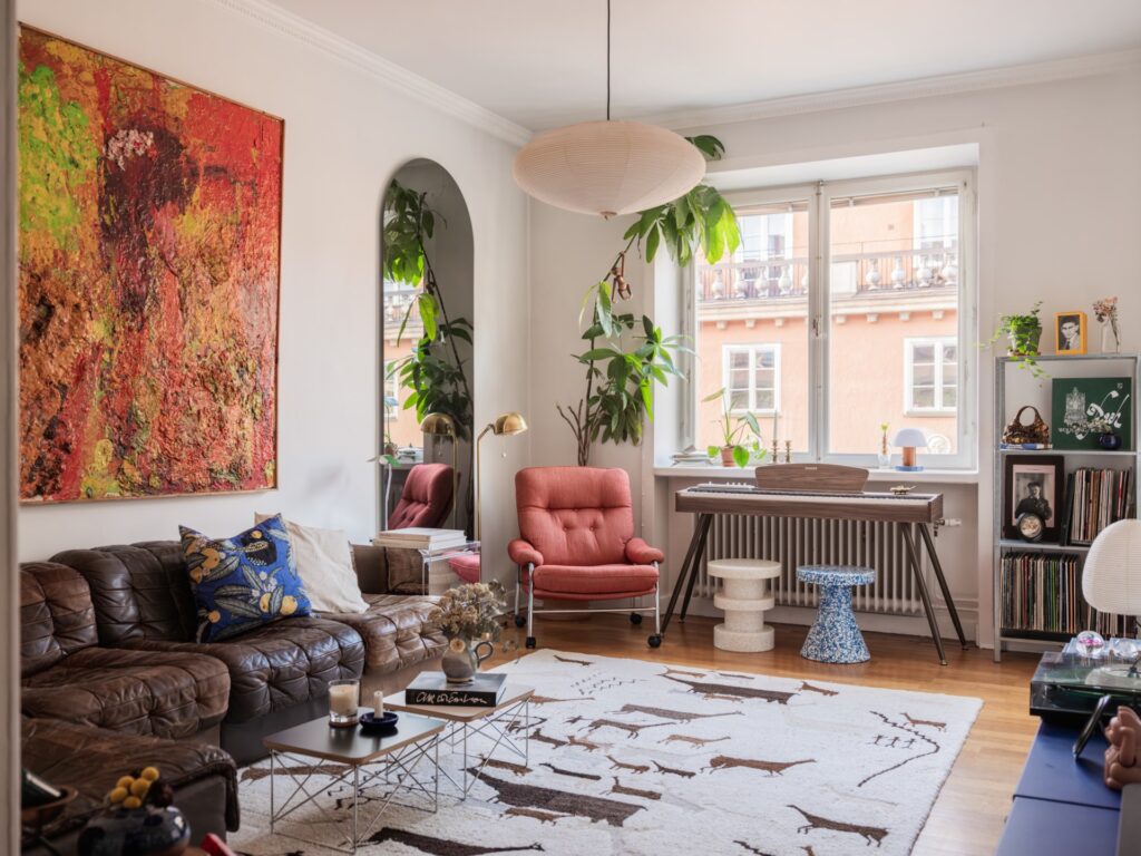 light and airy living room with vintage furniture