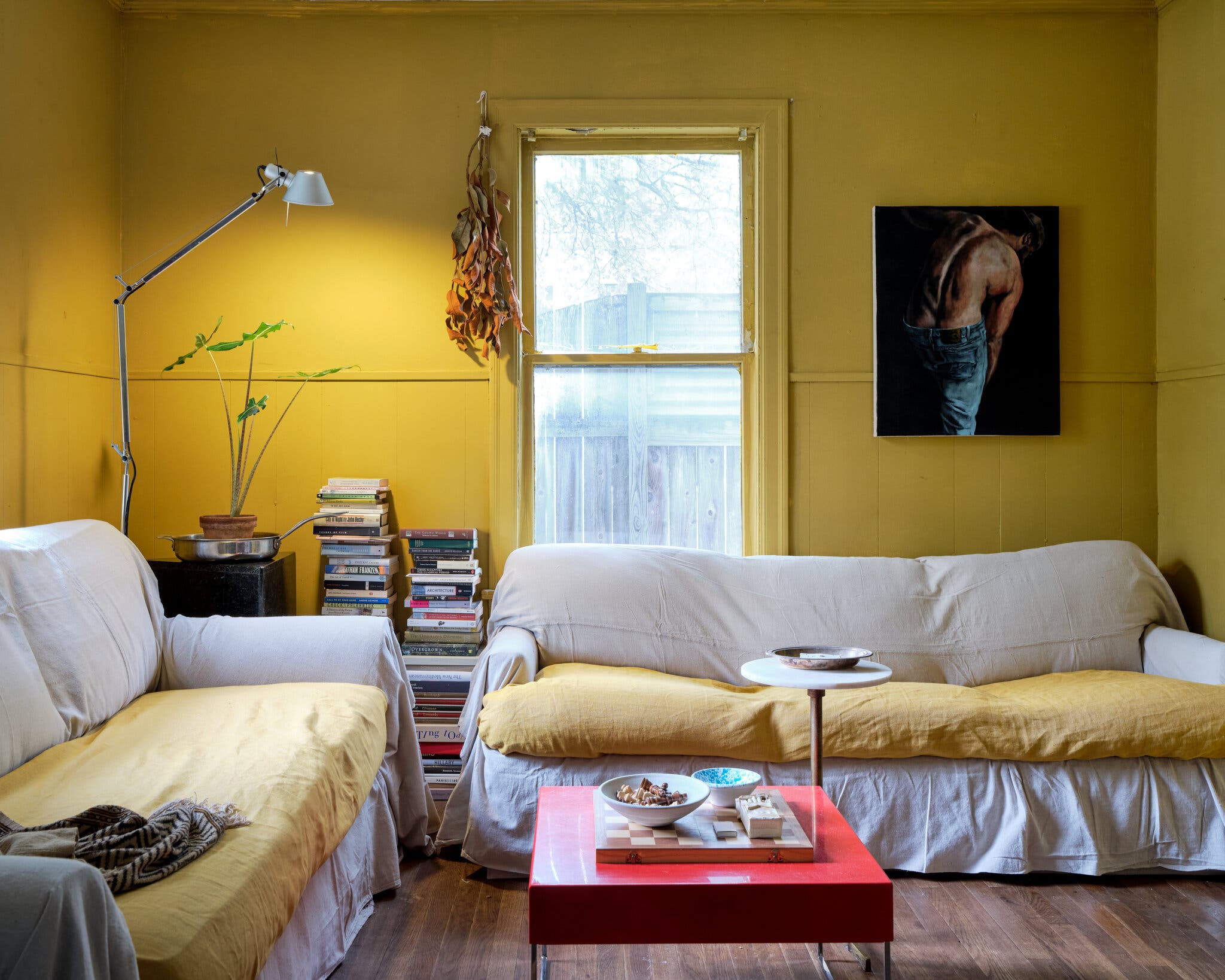 living room with yellow walls