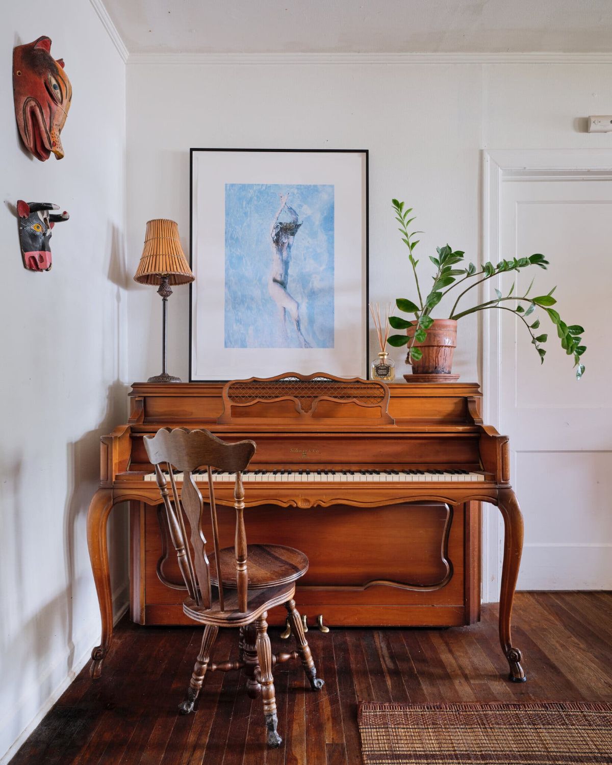 charming vignette with vintage piano