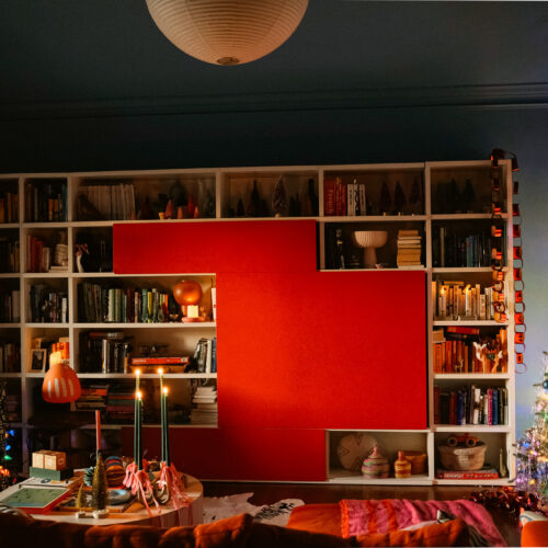 living room decorated for Christmas