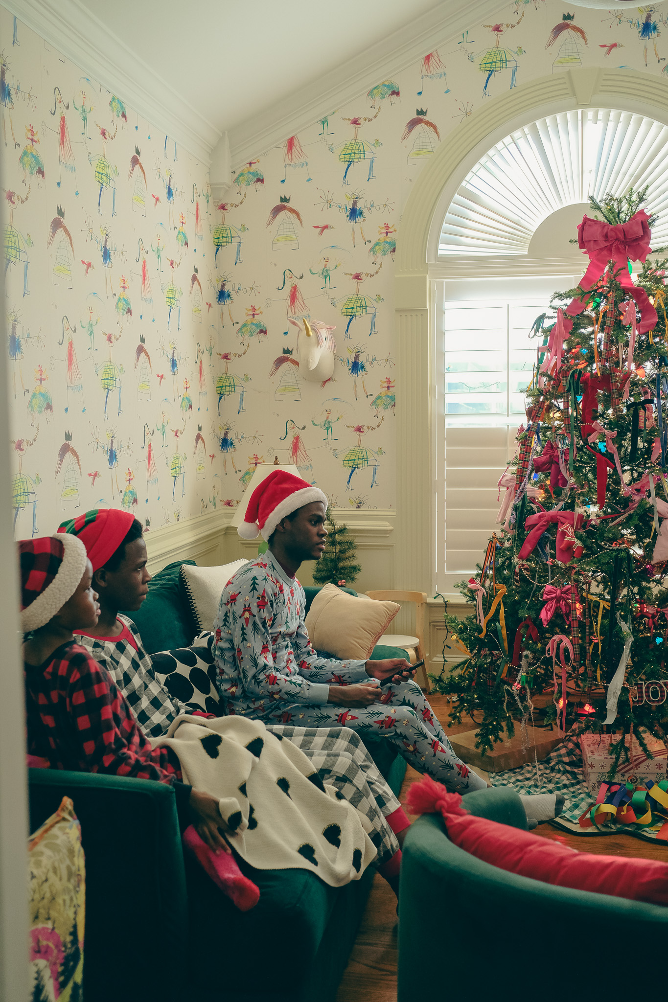 festive christmas pajamas, colorful christmas decorations