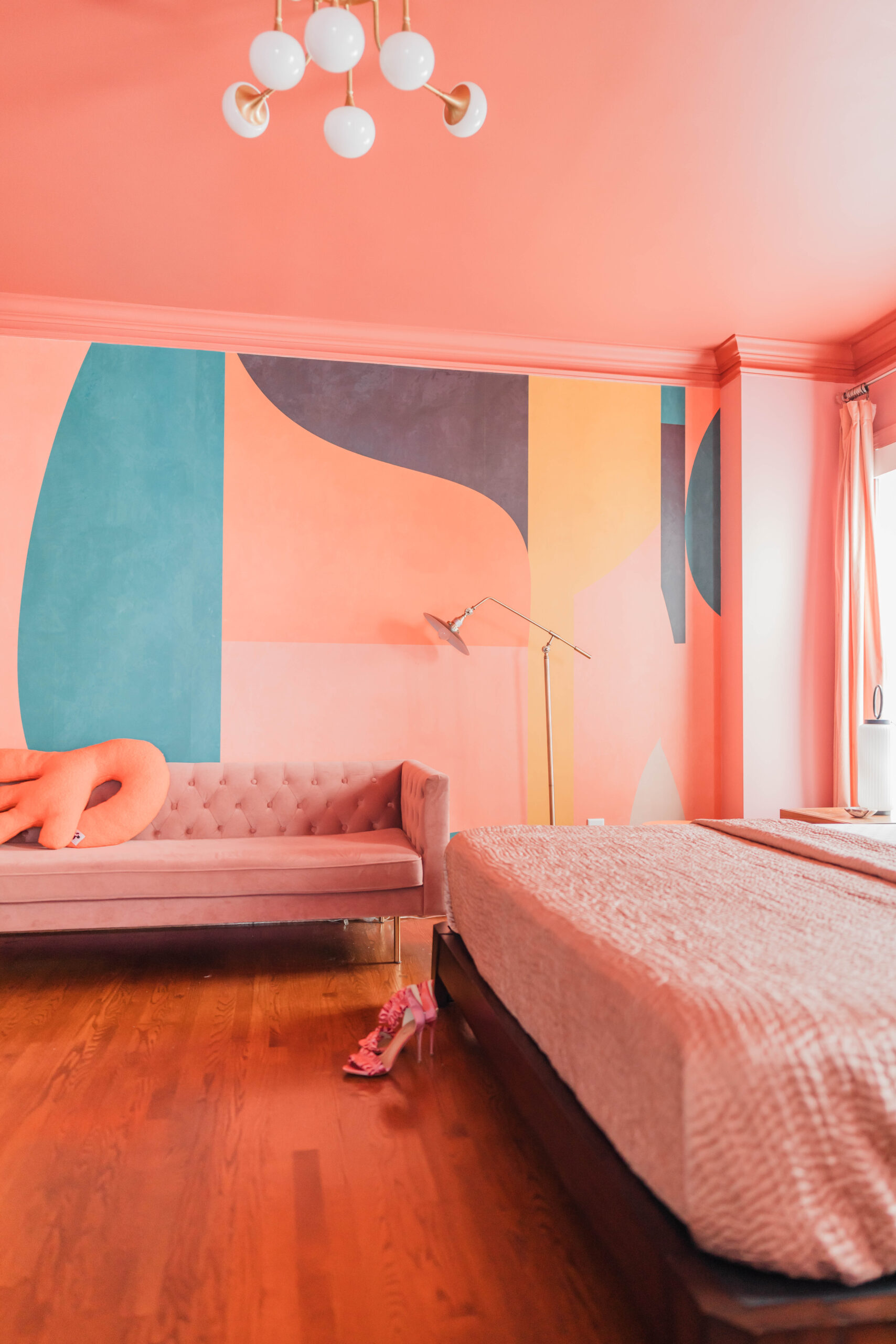 modern mural in bedroom