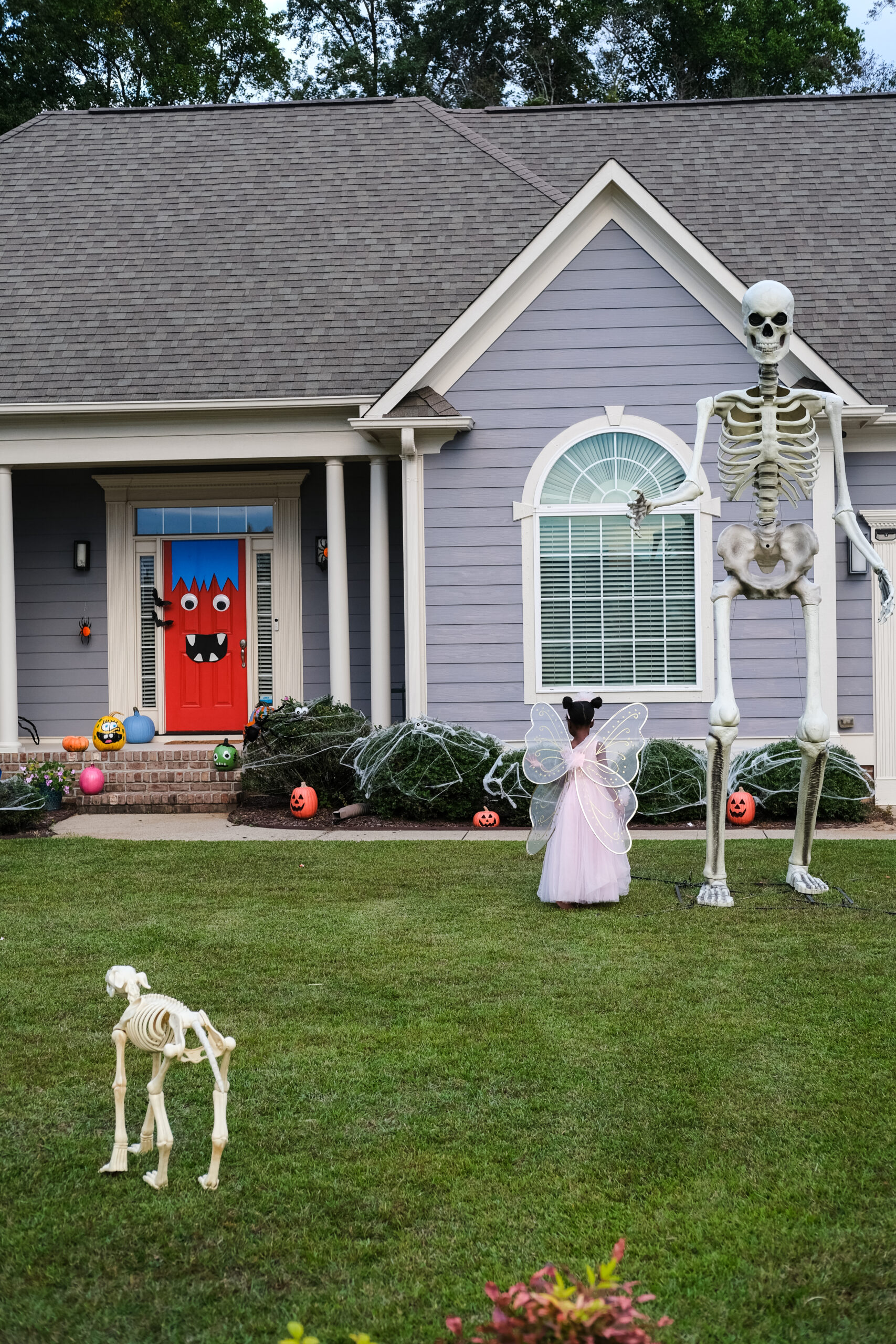 Halloween monster door and skeletons